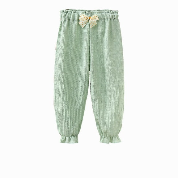 KyCheLot 2-9 Years Baby Girls Pants Bloomers Bow Waist Pleated Soft Long Pants Spring Summer