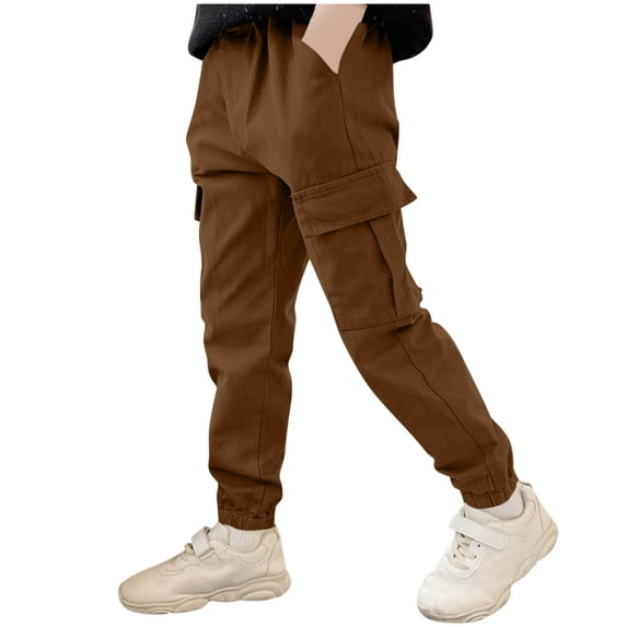 KyCheLot 2 Pack Boy Sweatpants Elastic Waist Drawstring Tapered Cuffed Pockets Joggers Unisex Casual Active School Pants