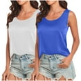 thumbnail image 1 of KyCheLot 2 Pack Women's Satin Tank Tops Multipack Tanks Ladies Round Neck Sleeveless Dressy Work Blouses, 1 of 5