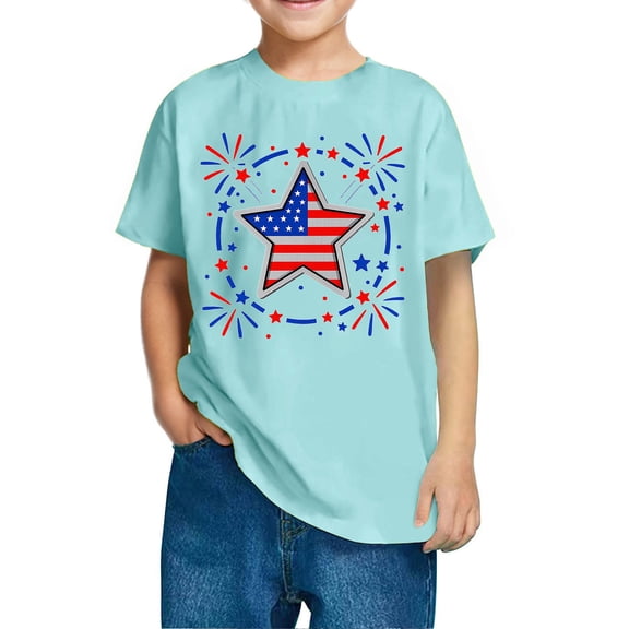 KyCheLot 3-10 Years Boys Girls Independence Day Clothes Breathable Short Sleeve Crewneck Loose Tshirts
