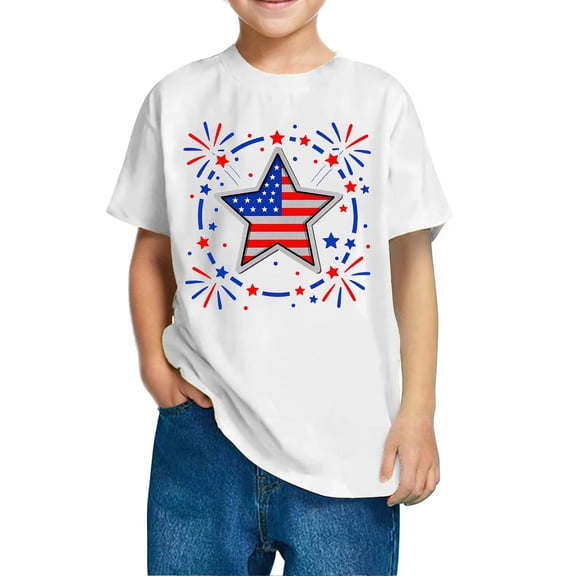 KyCheLot 3-10 Years Boys Girls Independence Day Clothes Breathable Short Sleeve Crewneck Loose Tshirts