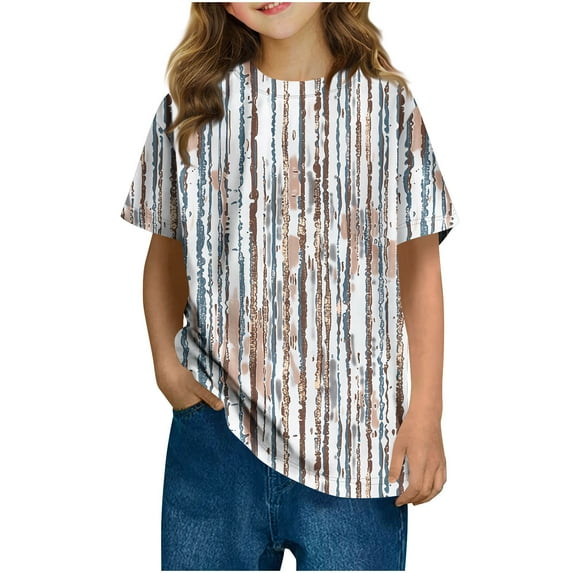KyCheLot 3-14 Years Girls Summer Blouse Tops Fashion Print Loose Short Sleeve Casual T-Shirt