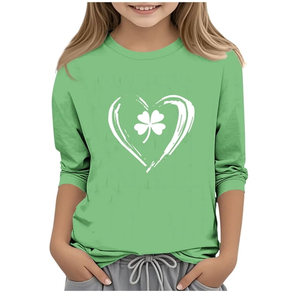 KyCheLot 3/4 Sleeve Shirts for Girls St.Patrick's Day Crewneck Pullover Printed Tee Shirts 3-13 Years