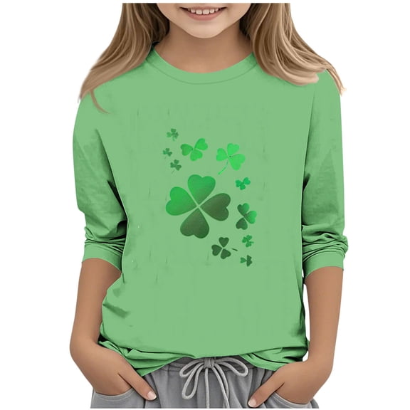 KyCheLot 3/4 Sleeve Shirts for Girls St.Patrick's Day Crewneck Pullover Printed Tee Shirts 3-13 Years