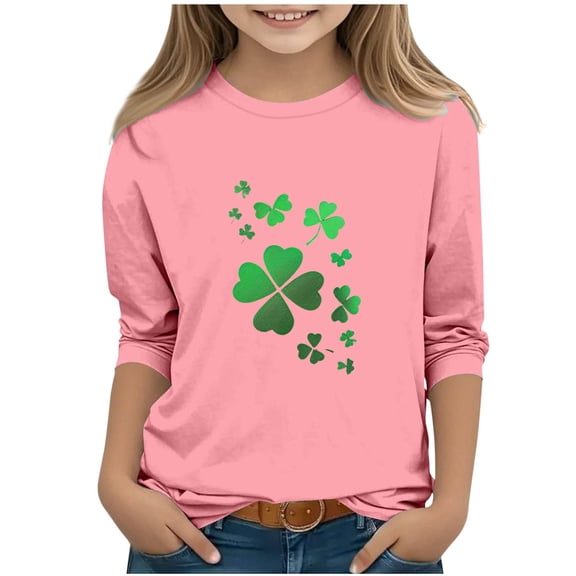 KyCheLot 3/4 Sleeve Shirts for Girls St.Patrick's Day Crewneck Pullover Printed Tee Shirts 3-13 Years