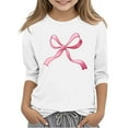 thumbnail image 1 of KyCheLot 3/4 Sleeve Tops for Girl Bow Print Crewneck Casual Cute Shirts Spring Blouses 3-14 Years, 1 of 5