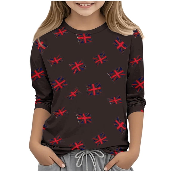 KyCheLot 3/4 Sleeve Tops for Girls 3-12 Years Stretchy Crewneck Casual Tee Shirts Summer 4th of July