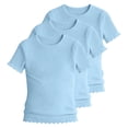 thumbnail image 1 of KyCheLot 3 Pack Ribbed Knit Tops for Girls Crew Neck Solid Color Short Sleeve T-Shirts Trendy Ruffle Trim T-Shirts, 1 of 7