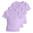 thumbnail image 1 of KyCheLot 3 Pack Ribbed Knit Tops for Girls Crew Neck Solid Color Short Sleeve T-Shirts Trendy Ruffle Trim T-Shirts, 1 of 7