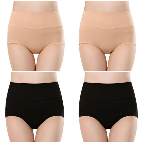 KyCheLot 4 Pack Womens Cotton Briefs Classic High Waist Full Coverage Stretch Panties Breathable Underwear