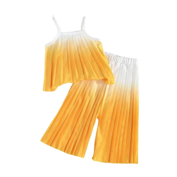 KyCheLot Baby Girl's Boho Outfits 2 Piece Pleated Cami Top and Wide Leg Pants Summer Matching Set 6Months-3Years