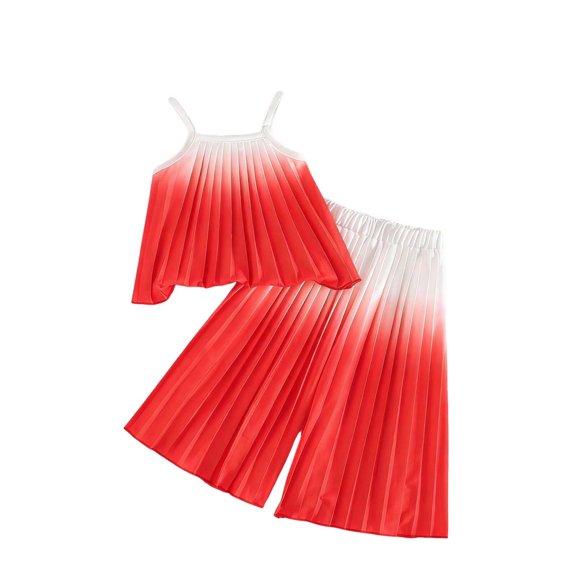 KyCheLot Baby Girl's Boho Outfits 2 Piece Pleated Cami Top and Wide Leg Pants Summer Matching Set 6Months-3Years