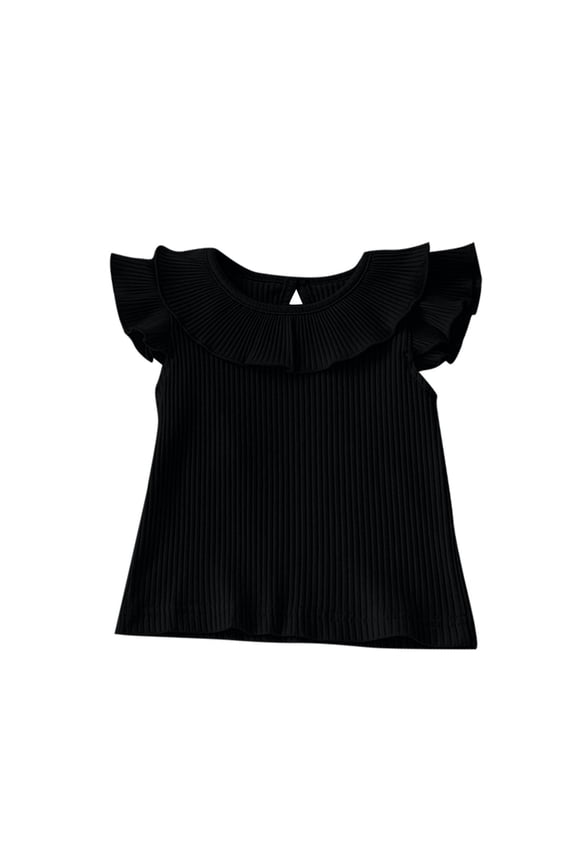 Baby Girls Casual Clothes Summer Knit Ribbed Crew Neck Ruffle Short Sleeve Blouse 6 Months-4 Years