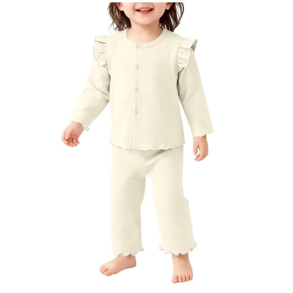 KyCheLot Baby Girls Pajamas Snap Front Long Sleeve Tops and Elastic Waist Pants 2 Piece Set Sleepwear 6Months-4Years
