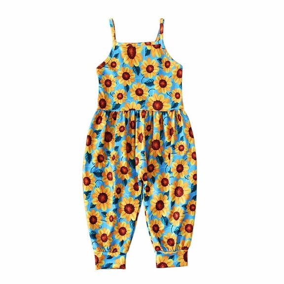 KyCheLot Baby Girls Summer Jumpsuits Printed Sleeveless Baggy Long Pants Romper with Pockets Clothes 1-6 Years
