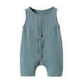 thumbnail image 1 of KyCheLot Baby Sleeveless Romper Cotton Linen Solid Color Button up Jumpsuit Summer Clothes for 3-12 Months, 1 of 3