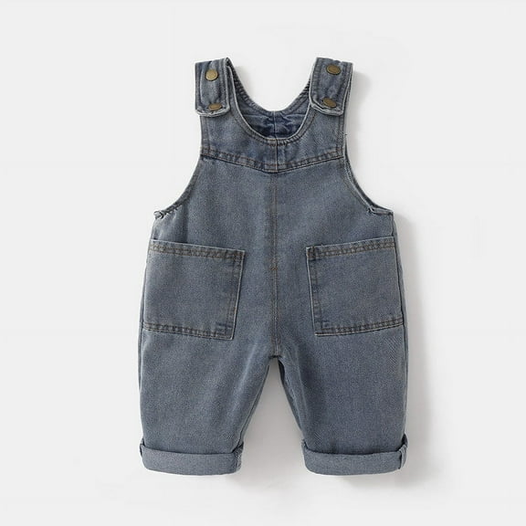 KyCheLot Babys Cute Jumpsuit Unisex Denim Buttons Sleeveless Suspender Pants with Pocket 0-3 Years