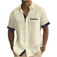 thumbnail image 1 of KyCheLot Beach Shirts for Men Cotton Linen Collared Button down Short Sleeve Shirt Casual Travel Shirt, 1 of 7
