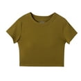 thumbnail image 1 of KyCheLot Big Girls Crop Tee Shirts with Padded Knit Crew Neck Short Sleeve Summer Tops for 14-20 Years, 1 of 5