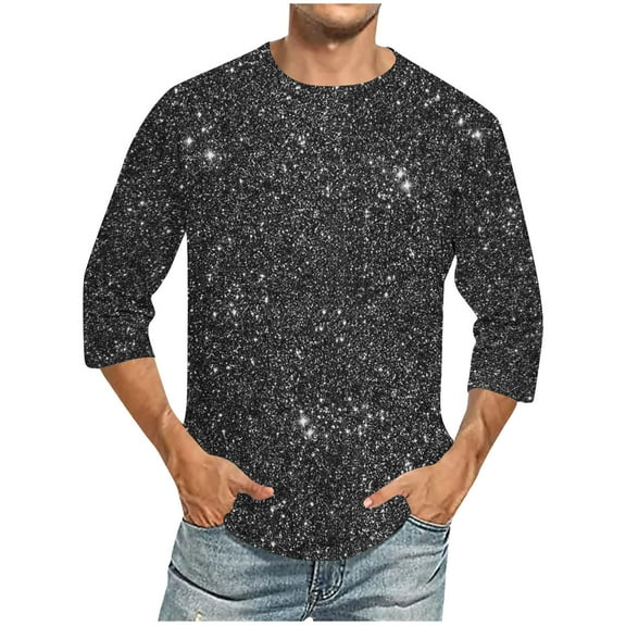 KyCheLot Blouses Shirts for Men 3/4 Sleeve Round Neck Prineted Fashion Tunic Shirt Summer Tops Spring