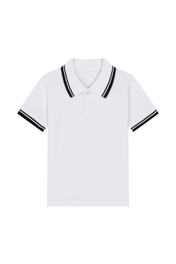 Boy's School Uniform Shirts Classic Short Sleeve Button Collared Casual Breathable Cotton T Shirts 3-15 Years