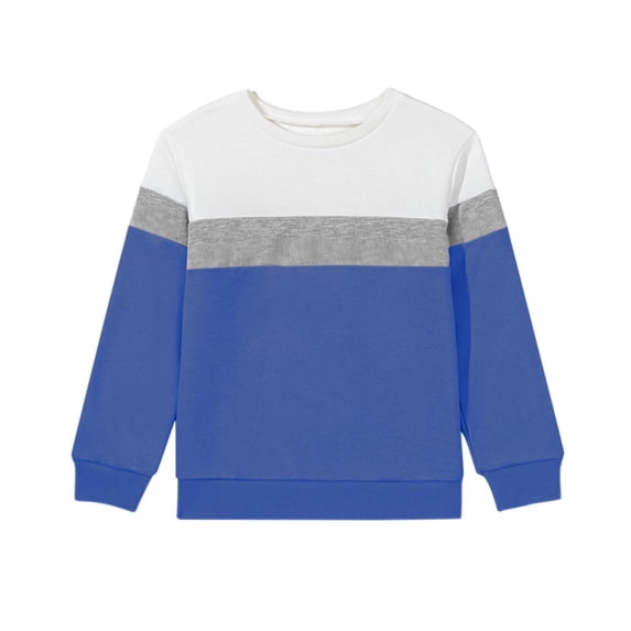 KyCheLot Boy's Shirts Long Sleeve Crew Neck Color Block Pullover Casual Loose Athletic Daily Tee