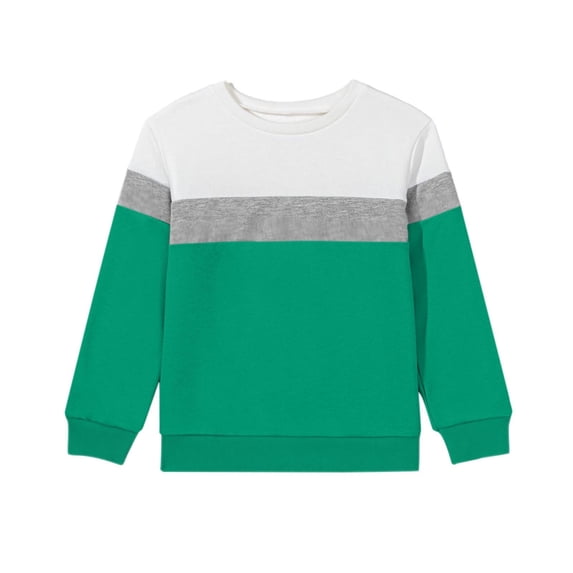 KyCheLot Boy's Shirts Long Sleeve Crew Neck Color Block Pullover Casual Loose Athletic Daily Tee