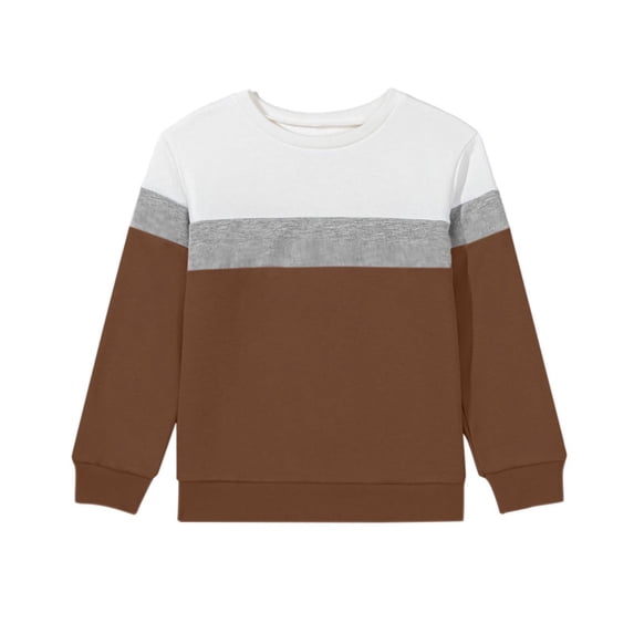 KyCheLot Boy's Shirts Long Sleeve Crew Neck Color Block Pullover Casual Loose Athletic Daily Tee