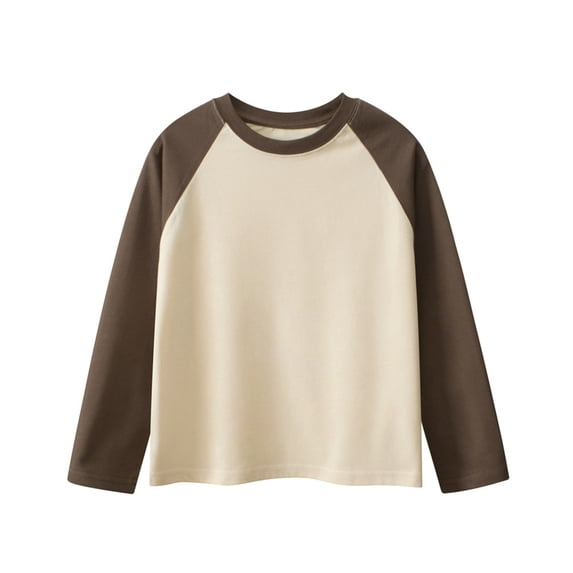 KyCheLot Boy's Tee-Shirts Cotton Long Sleeve Crew Neck Color Block Pullover Loose Casual Athletic Undershirt for 5-16 Years