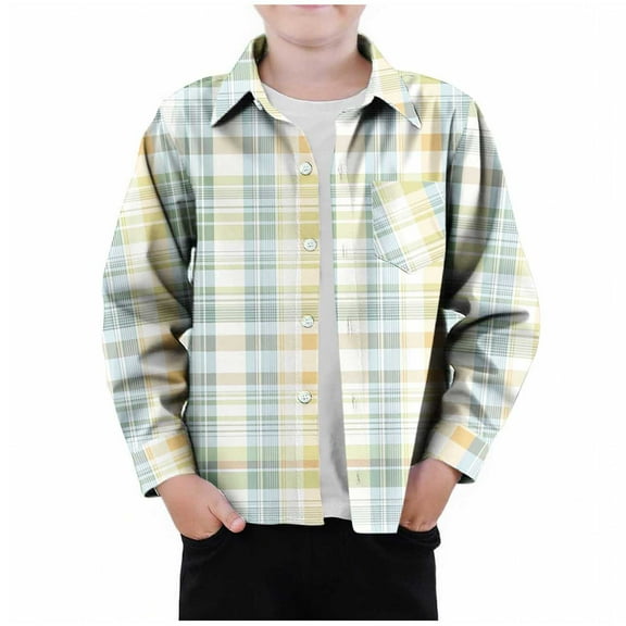 KyCheLot Boys Button down Shirts with Front Pocket Lapel Collar Uniforms Long Sleeve Blouse School Wear 3-9 Years
