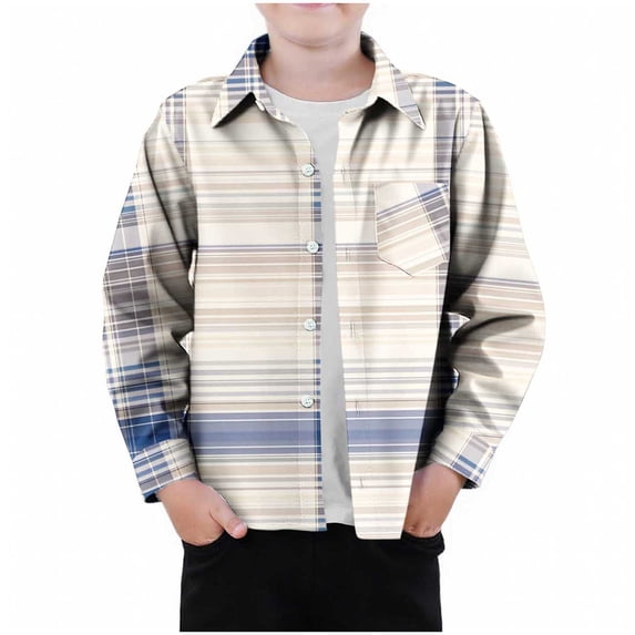 KyCheLot Boys Button down Shirts with Front Pocket Lapel Collar Uniforms Long Sleeve Blouse School Wear 3-9 Years