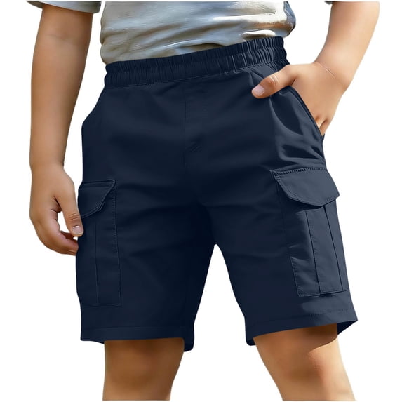 KyCheLot Boys Cargo Shorts Summer Casual School Elastic Waist Loose Sport Hiking Shorts with Pockets 5-15 Years