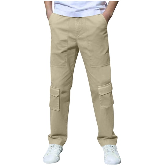 KyCheLot Boys Casual Cargo Pants Multi-pockets Straight Leg Trousers School Uniforms Pants 3-14 Years