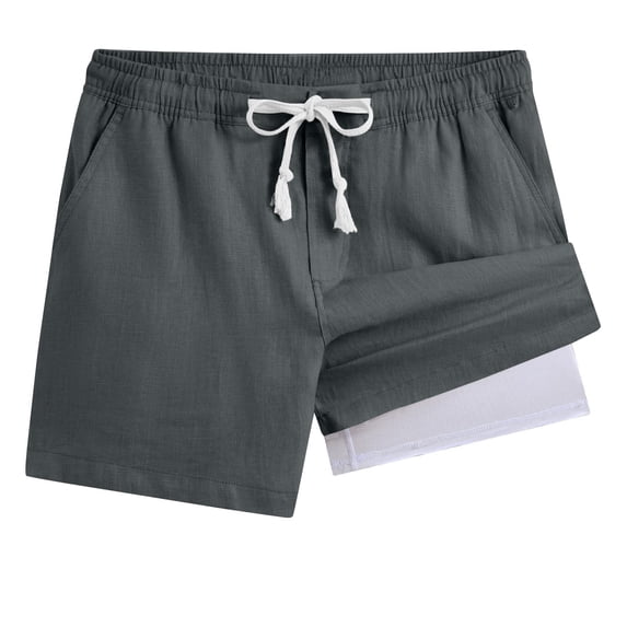 KyCheLot Boys Casual Shorts Linen Cotton Summer 2 in 1 Elastic Waist Drawstring Beach Short with Pockets 4-15Years