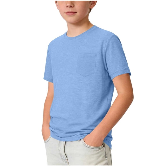 KyCheLot Boys Crew Neck T-Shirts Summer Solid Color Short Sleeve Clothes with Pocket Casual Comfy Beach T-Shirts