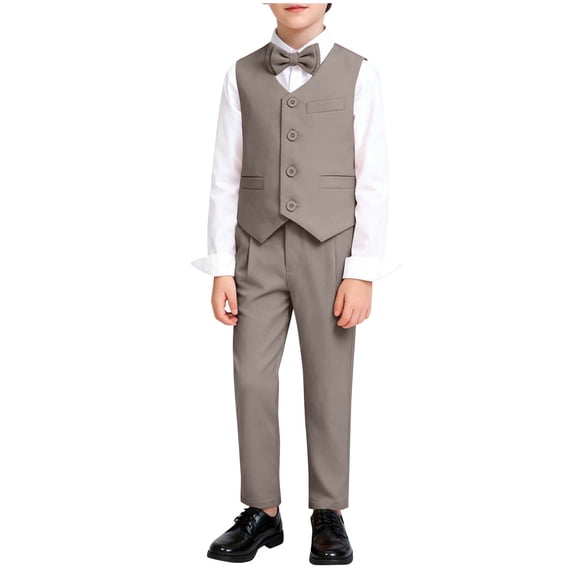 KyCheLot Boys Formal Suit 3 Piece Set Classic Vest and Dress Pants with Bow Tie Dressy Outfits School Clothes 1-13Years