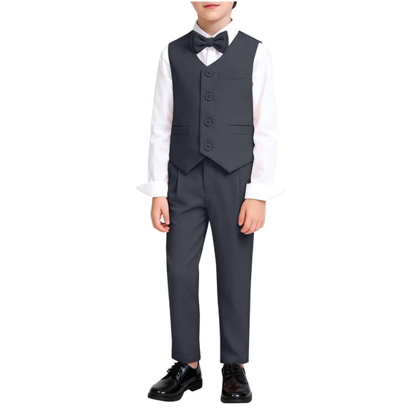 KyCheLot Boys Formal Suit 3 Piece Set Classic Vest and Dress Pants with Bow Tie Dressy Outfits School Clothes 1-13Years