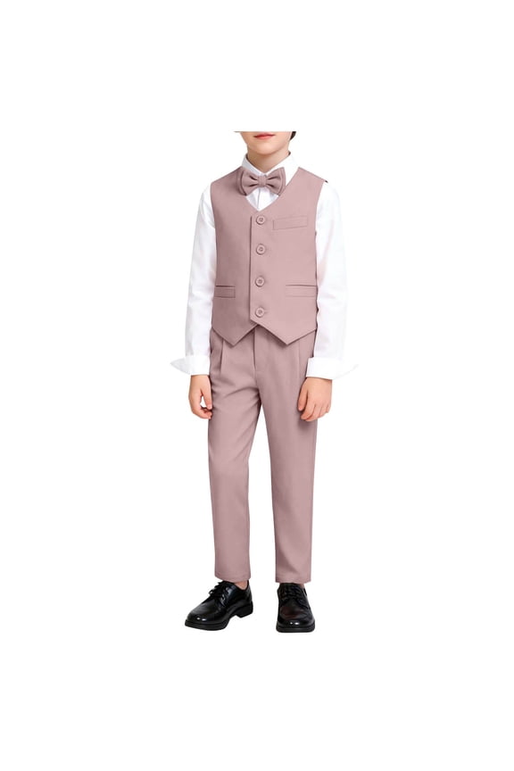 Boys Formal Suit 3 Piece Set Classic Vest and Dress Pants with Bow Tie Dressy Outfits School Clothes 1-13Years