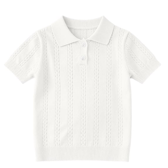 KyCheLot Boys Girls Button T-Shirts Solid Color Lapel Round Neck Short Sleeve Tops Kids Comfy Knitted T-Shirts