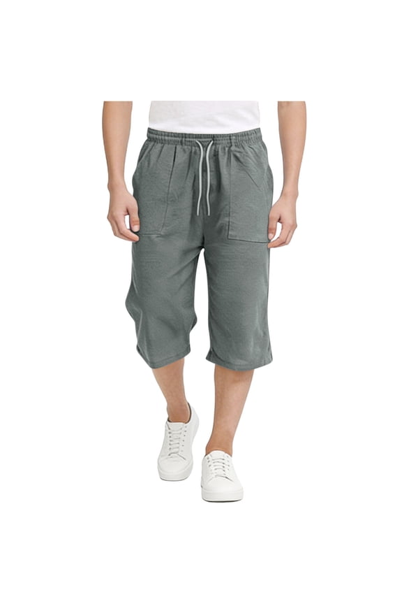 Boys Girls Capris Pants Cotton Linen Breathable Elastic Drawstring Casual Crop Pants with Pockets 4-15 Years