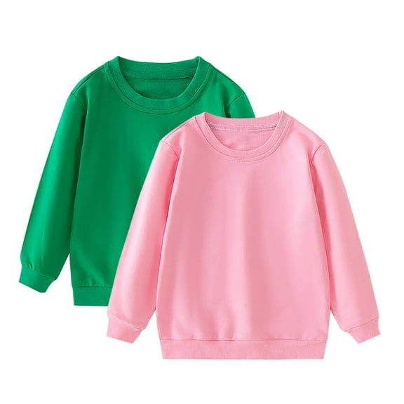 KyCheLot Boys Girls Casual Shirts 2 Pack Solid Color Crewneck Breathable Cotton School Long Sleeve Sweatshirts 1-11 Years