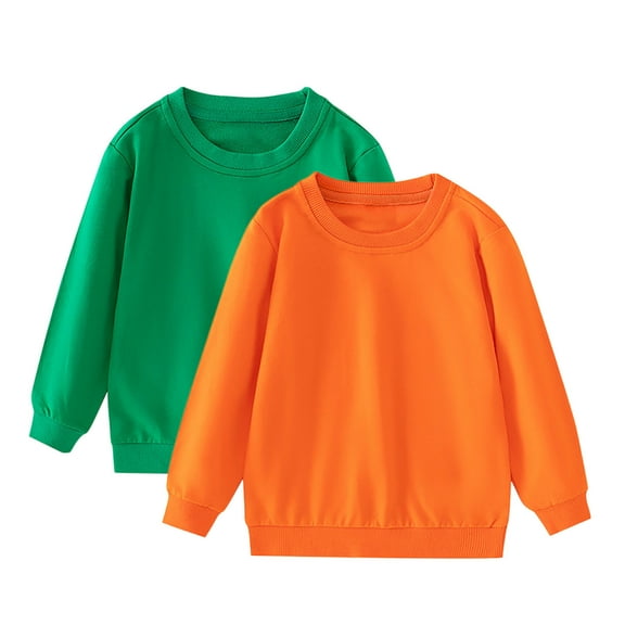 KyCheLot Boys Girls Casual Shirts 2 Pack Solid Color Crewneck Breathable Cotton School Long Sleeve Sweatshirts 1-11 Years
