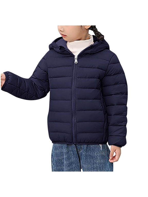 Boys Girls Down Coat Warm Hooded Quilted Lightweight Windproof Full Zip with Pockets Winter Outerwear 3-16Years
