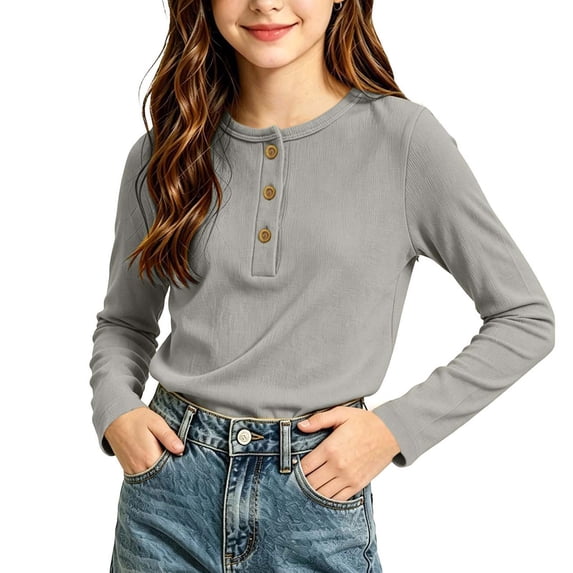 KyCheLot Boys' Girls' Knitted Tops Long Sleeve Round Neck Button down Tops Kids Comfy Solid Color Clothes
