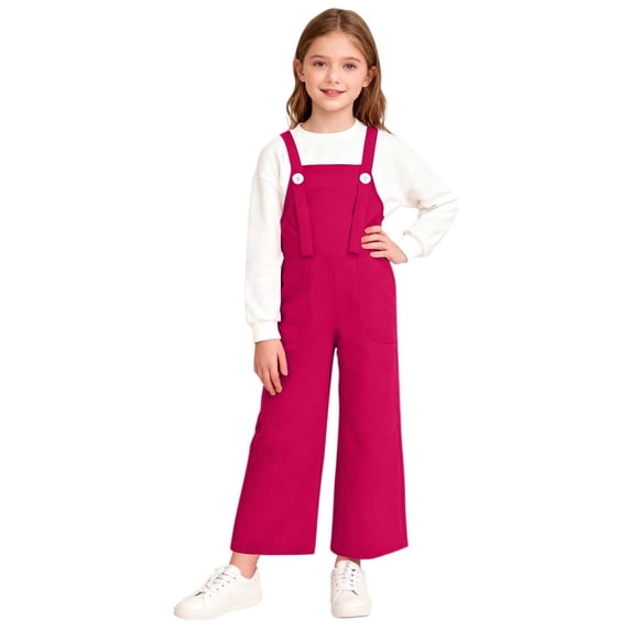 KyCheLot Boys Girls Overalls Solid Color Button Straps Casual School Wear Straight Leg Jumpsuits with Pockets 2-15 Years