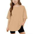 thumbnail image 1 of KyCheLot Boys Girls Oversized Tshirts Classic Solid Color Stretchy Short Sleeve Crewneck Loose Tees 5-15 Years, 1 of 7