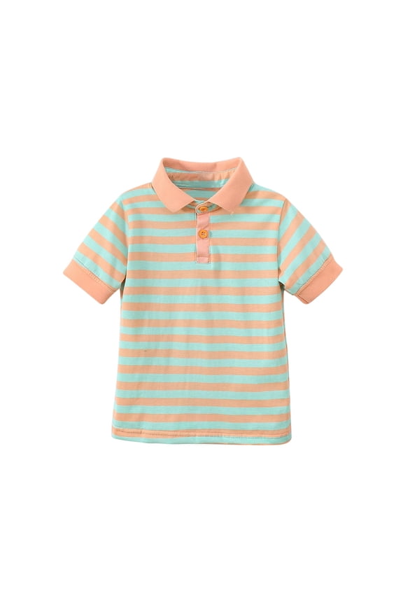 Boys Girls School Shirt Collar Stripe Button up Short Sleeve Comfy Cotton School Uniform Tops 1-9 Years