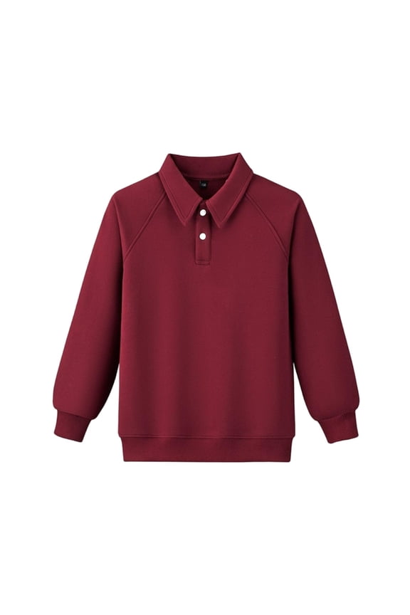 Boys Girls School Tops Color Block Button Collared Long Sleeve Pullover Uniform Shirt for 3-13 Years