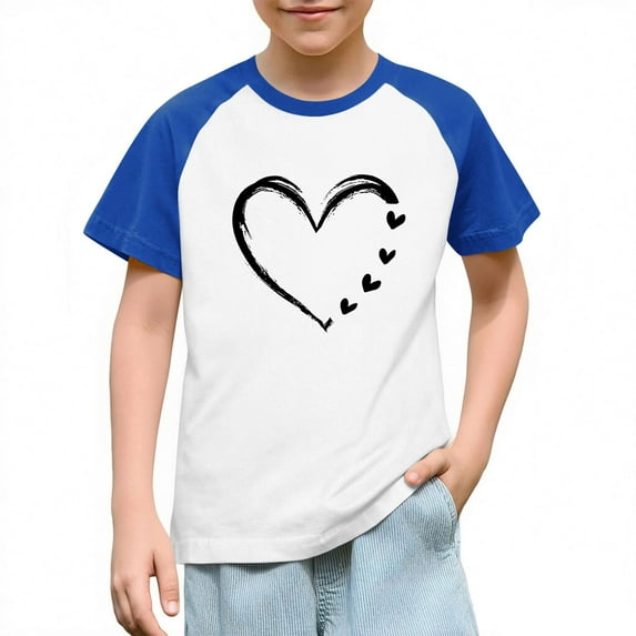 KyCheLot Boys Girls Tee Tshirt Print Color Block Casual Crewneck Short Sleeve Shirt Valentines Day 3-14 Years