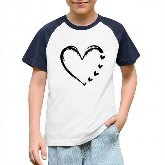 KyCheLot Boys Girls Tee Tshirt Print Color Block Casual Crewneck Short Sleeve Shirt Valentines Day 3-14 Years